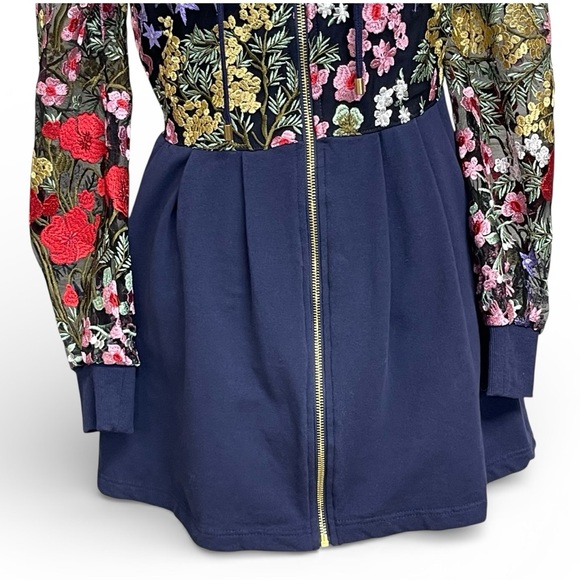 Boston Proper Navy Floral Embroidered Hoodie Jacket Size Small - Picture 3 of 11